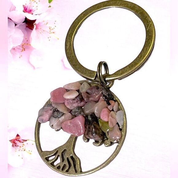 Tree Of Life Natural Stone Keychain Made with Various Healing Stones - Picture 3 of 9